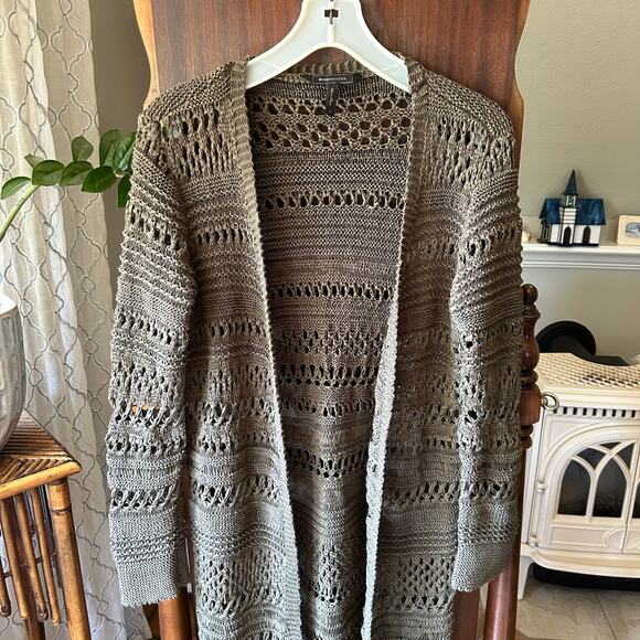 Bcbgmaxazria Women Open Stitch Duster Cardigan Dark Olive size Small - Picture 2 of 11